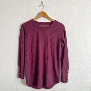 Chaser Sz Small Waffle Knit Thermal Berry Purple Tunic Long Sleeve Crew Neck Top